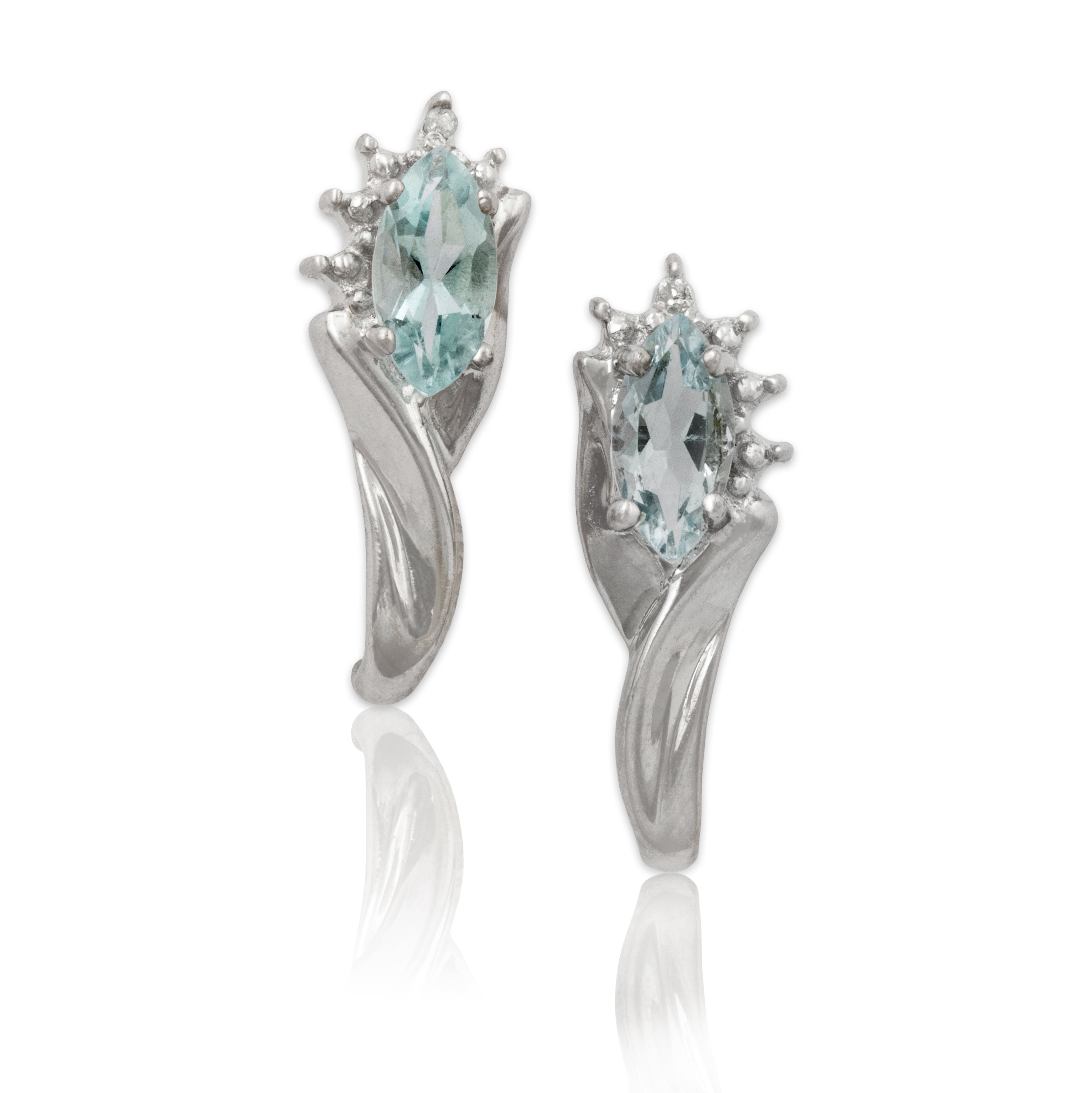 Vintage 10k White Gold Aquamarine Diamond Elegant Swoop Earrings、mySite、hinf8tx79