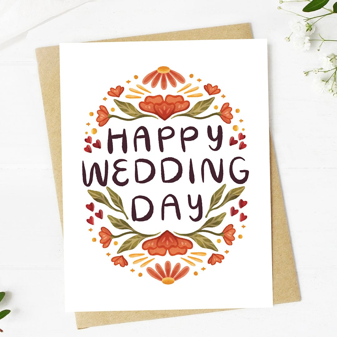 Happy wedding day Red Floral Pattern Card、mySite、ghnorth