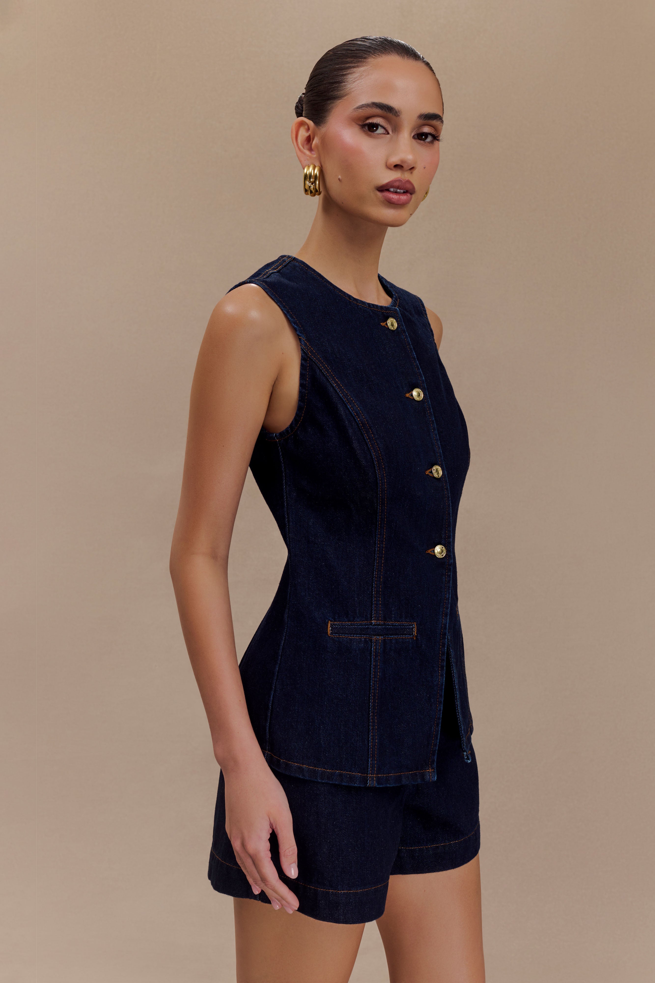 Abel Denim Button Up Top - Indigo Blue、mySite、solidvoid