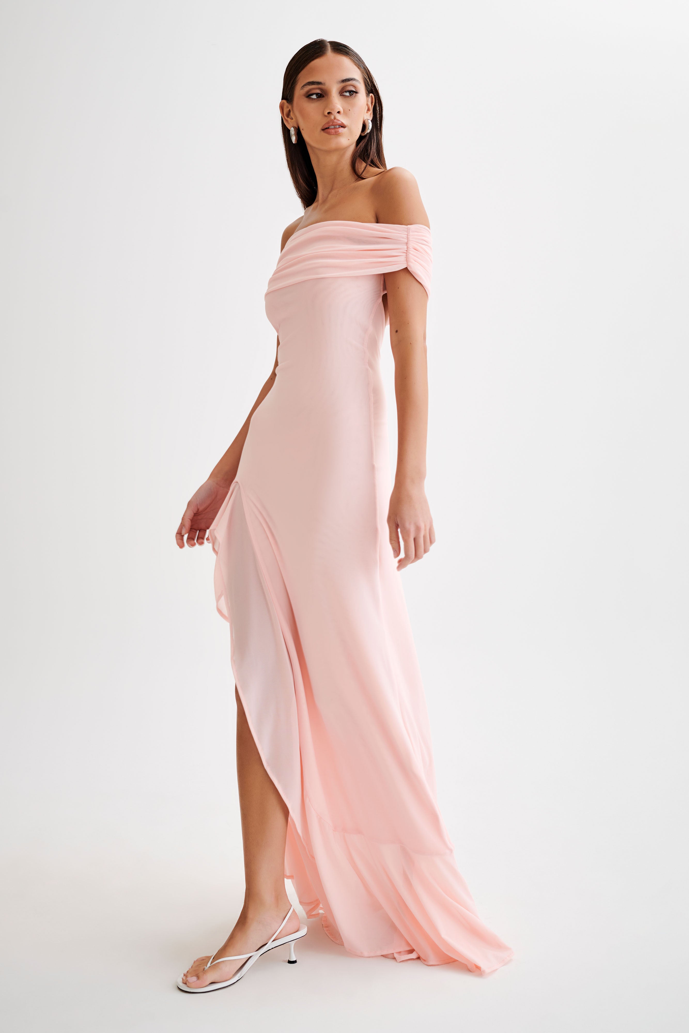 Audrey Off Shoulder Mesh Maxi Dress - Pale Pink、mySite、solidvoid