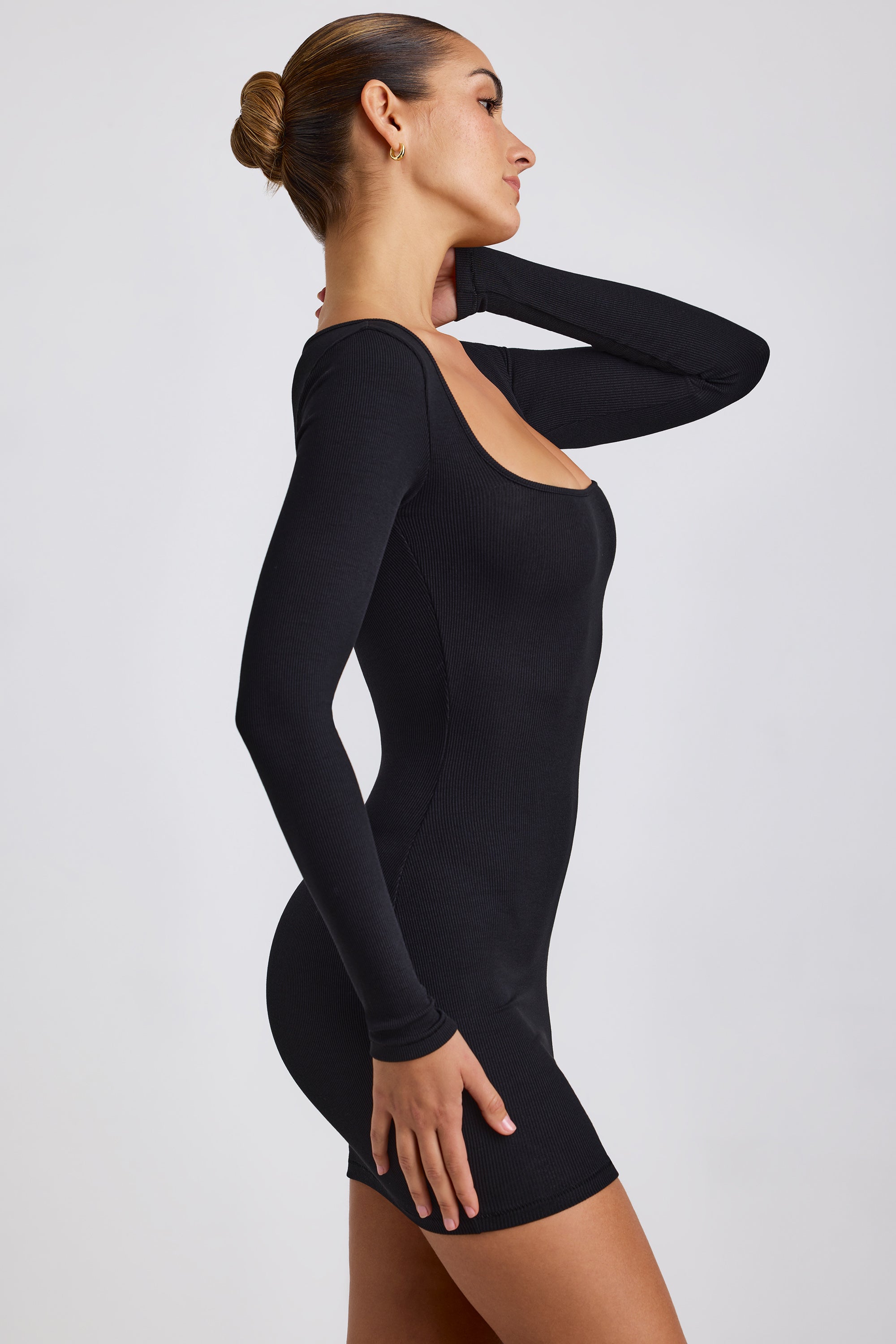 Ribbed Modal Long Sleeve Mini Dress in Black、mySite、solidvoid