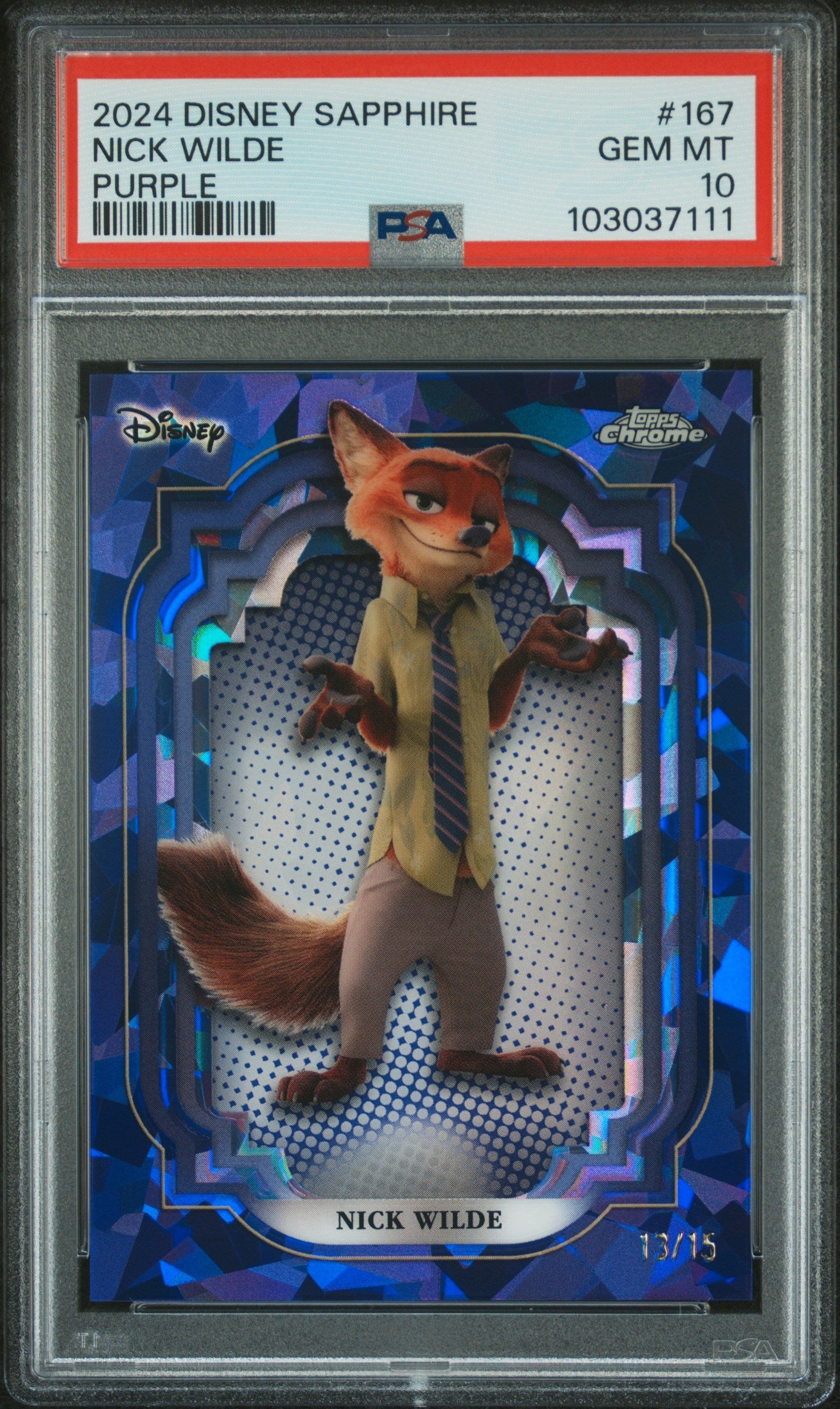 Nick Wilde #167 Purple 13/15 PSA 10 Topps Chrome Disney Sapphire Edition 2024、mySite、waistdrama