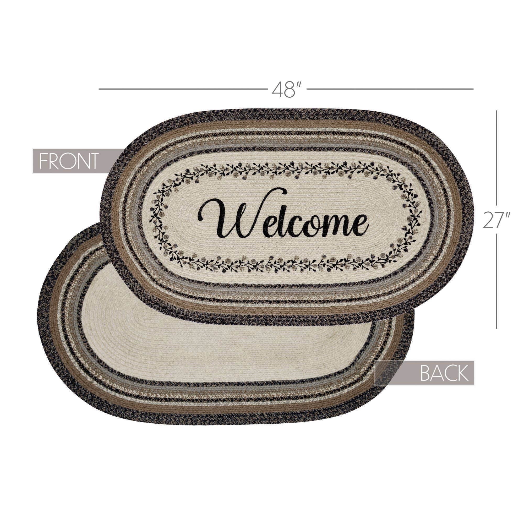 Welcome-Floral Vine Jute Oval Rug w/ Pad 27x48 Neutral Colors Elegant、mySite、g9winljtr