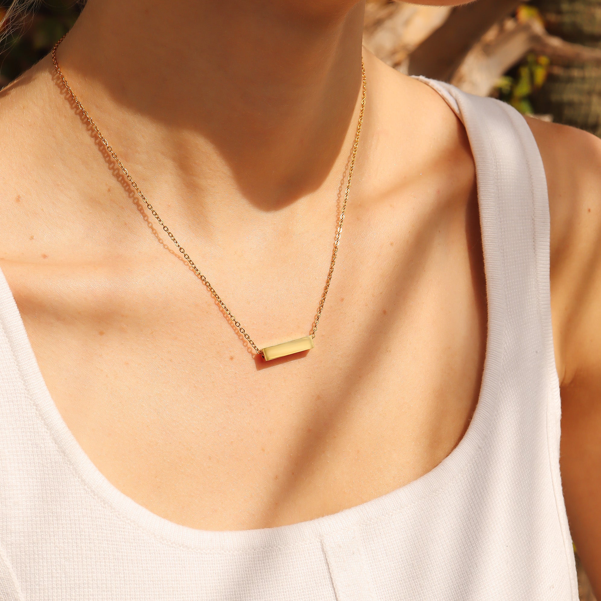 18K Gold PVD Stainless Steel Horizontal Mini Blank Bar Necklace / SBB0267、mySite、dreamappss