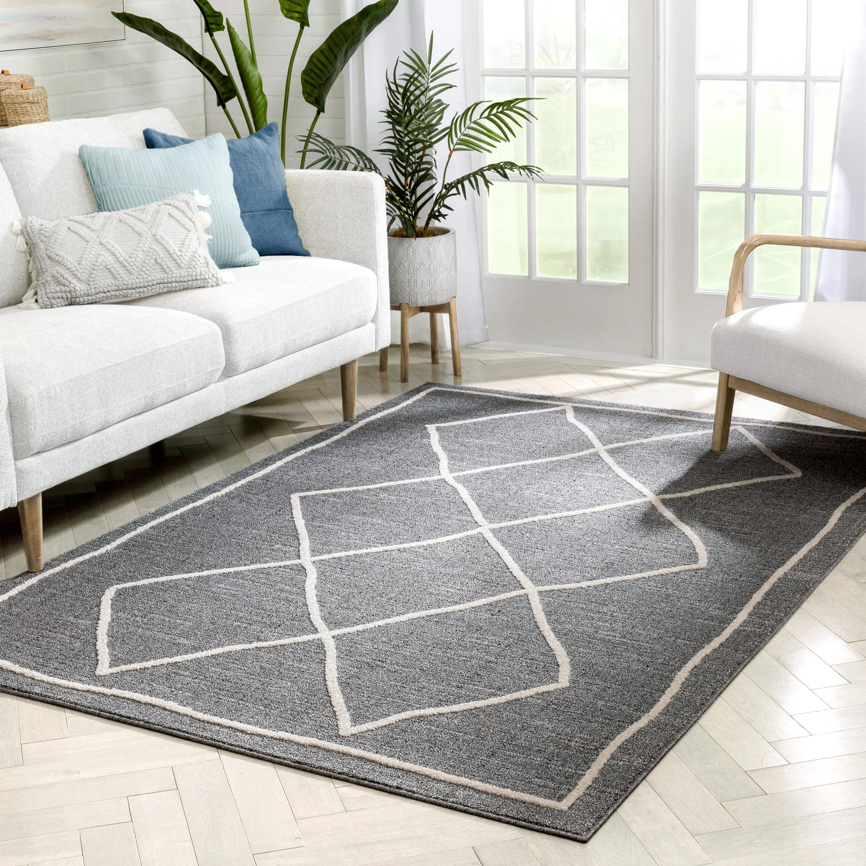 Cora Moroccan Lattice Trellis Grey Looped Pile Rug、mySite、gigharbornorthrealestate