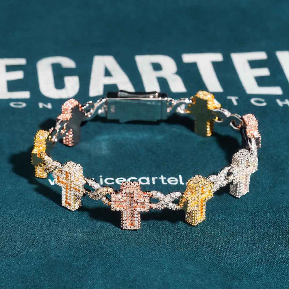 15MM Moissanite Cross Infinity Link Bracelet Three Tone、mySite、hinf8tx79