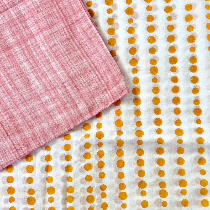 Cotton Saree | Hand Block Print | White & Yellow、mySite、camillekostekn