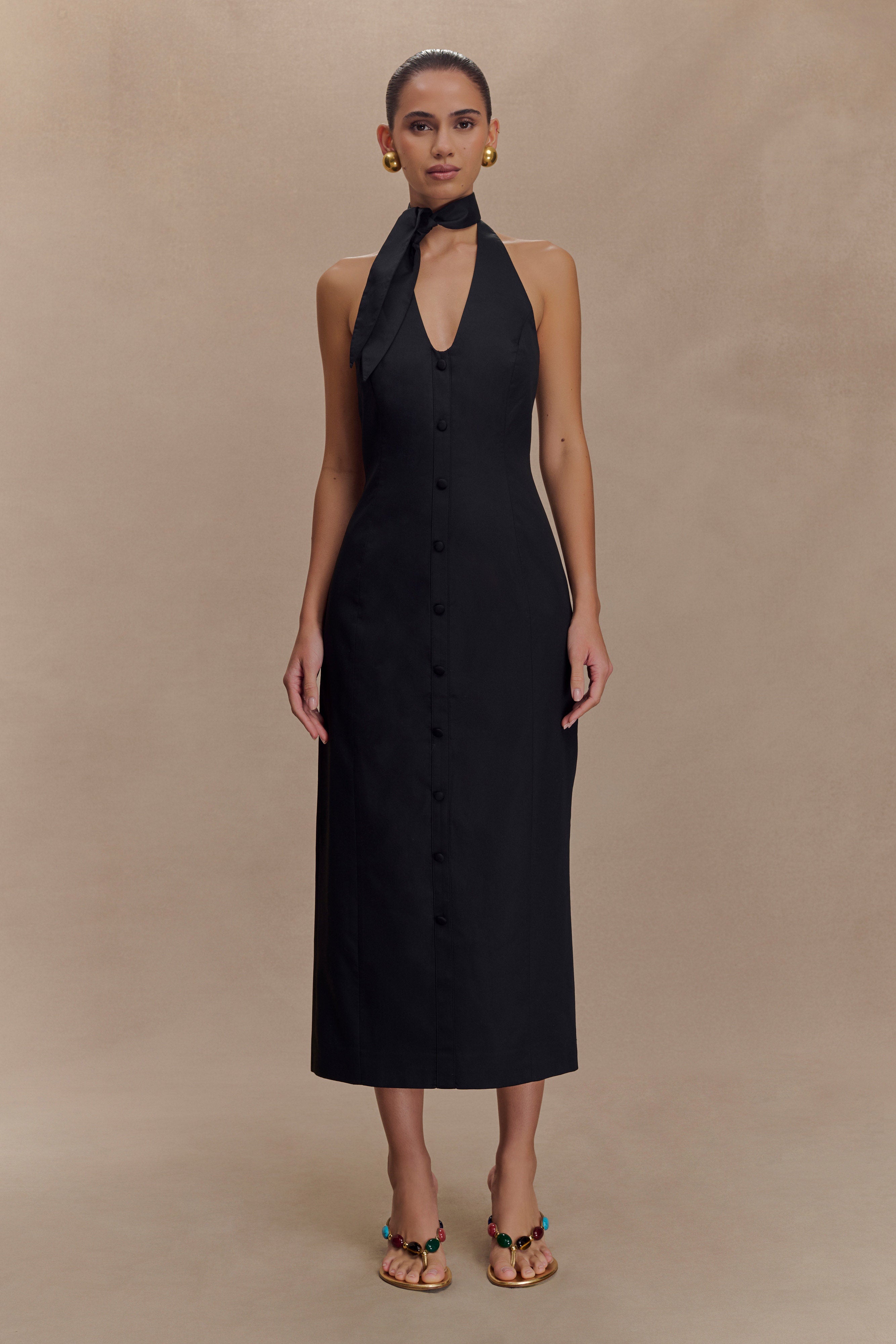 Simona Halter Neck Midi Dress - Black、mySite、solidvoid