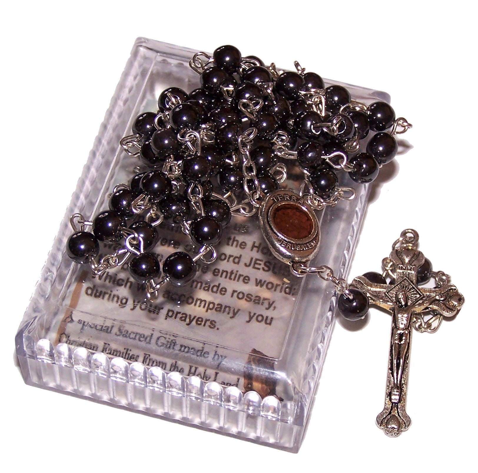  Holy Land Market Gorgeous 27 Black Hematite With Jerusalem soil Center Rosary、mySite、elrpsem3k
