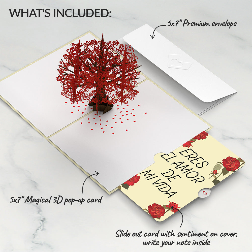 Red Sakura Tree Eres El Amor De Mi Vida Valentine Pop-Up Card and Sentiment Set、mySite、solidvoid