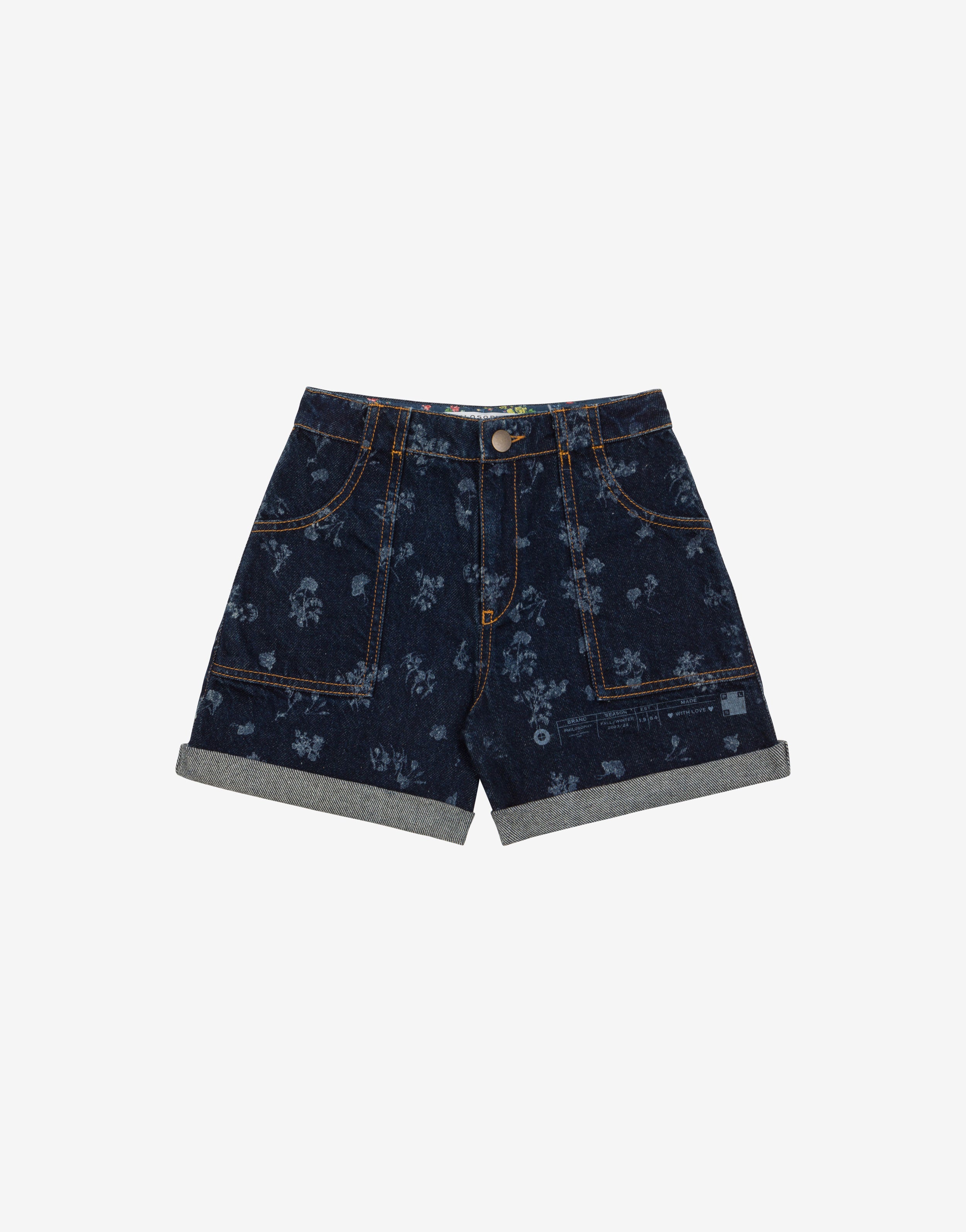 Kids short in denim all over Flowers、mySite、aoinhome