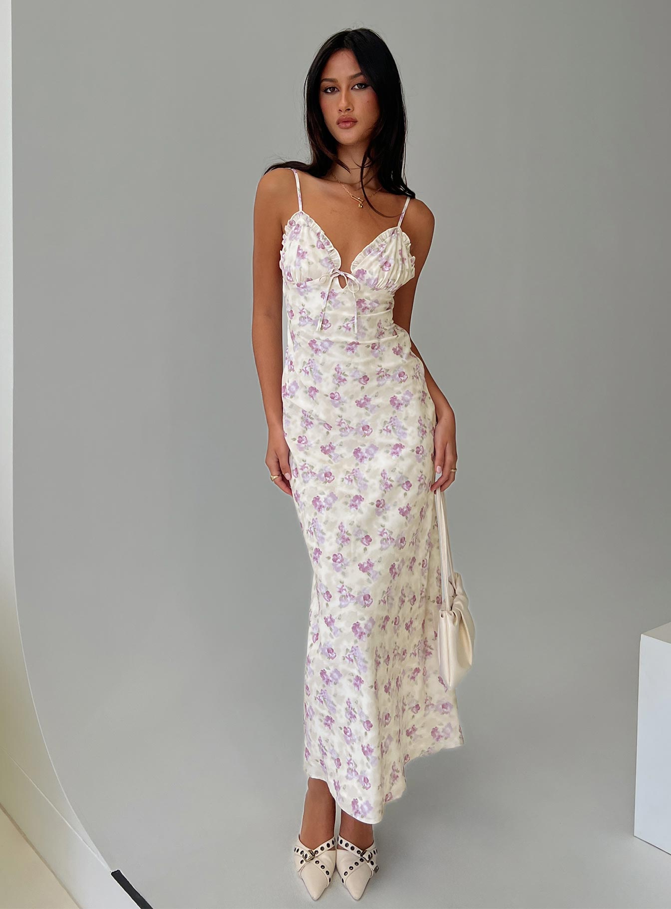 Jessamine Frill Maxi Dress White / Lilac、mySite、solidvoid
