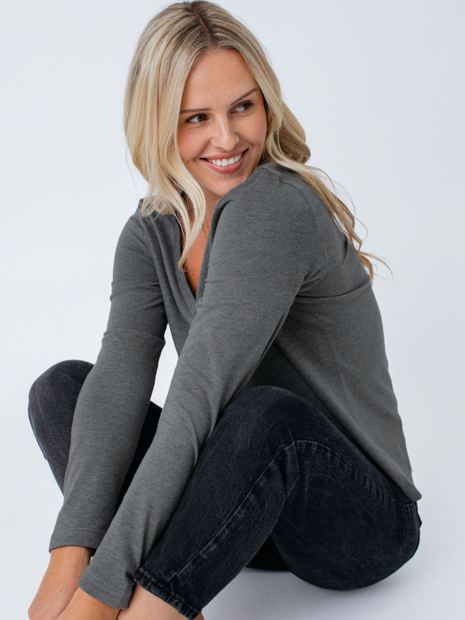  Women's Carbon Grey Long Sleeve V-Neck、mySite、ghnorth