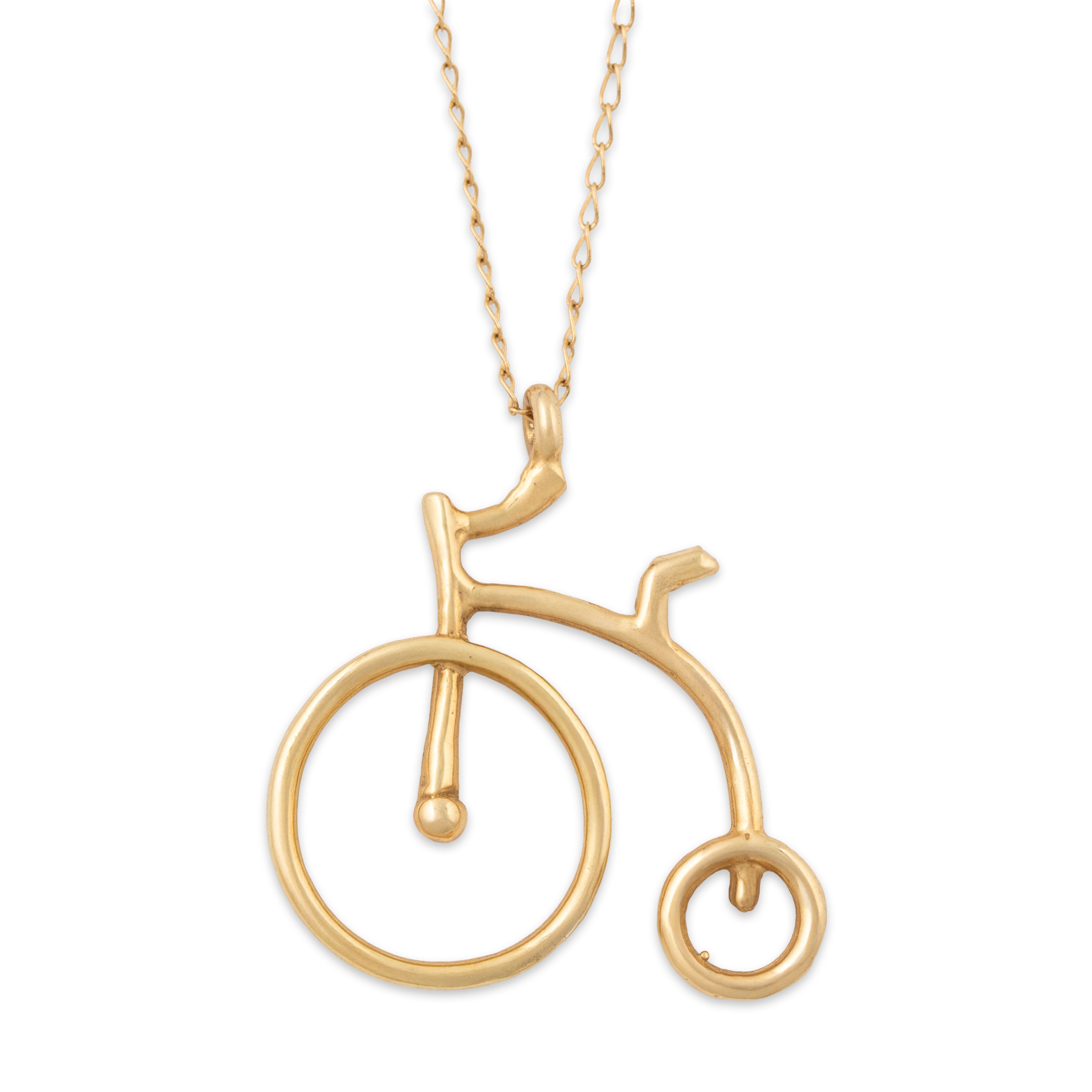 Vintage 14k Yellow Gold Figural Penny Farthing High Wheel Pendant Necklace 16、mySite、hinf8tx79
