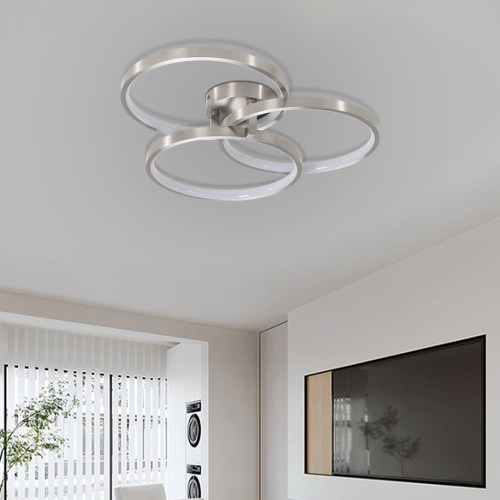 20" Modern Black LED Ceiling Light, 3-Ring Flush Mount Fixture for Living Room, Bedroom, or Dining Room, Sleek and Energy-Efficient Design, Easy Installation、、eastwooduniform