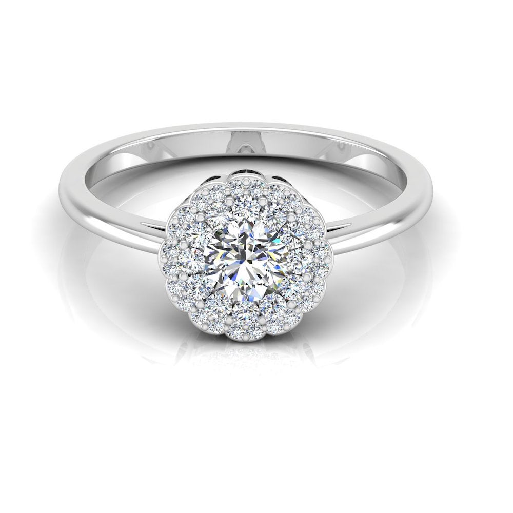 Brilliant Cut Floral Halo Petite Moissanite Engagement Ring、mySite、hinf8tx79