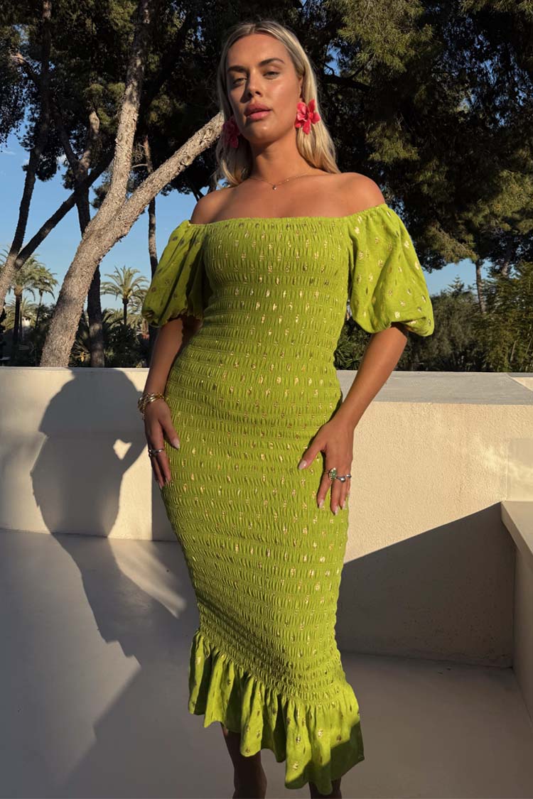 Olive Jojo Dress with Gold Fleck、mySite、solidvoid