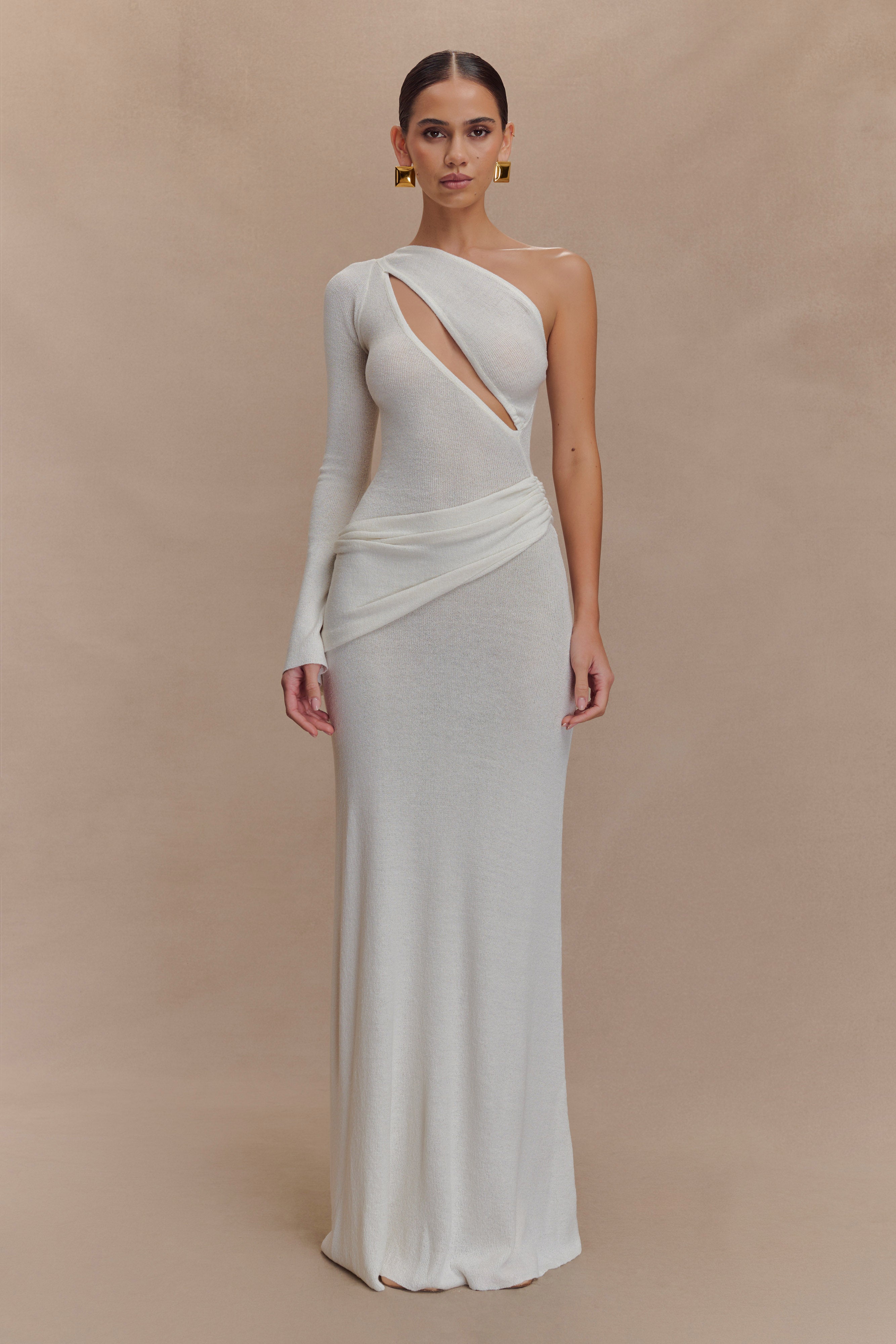 Alexius One Shoulder Knit Maxi Dress - Ivory、mySite、solidvoid