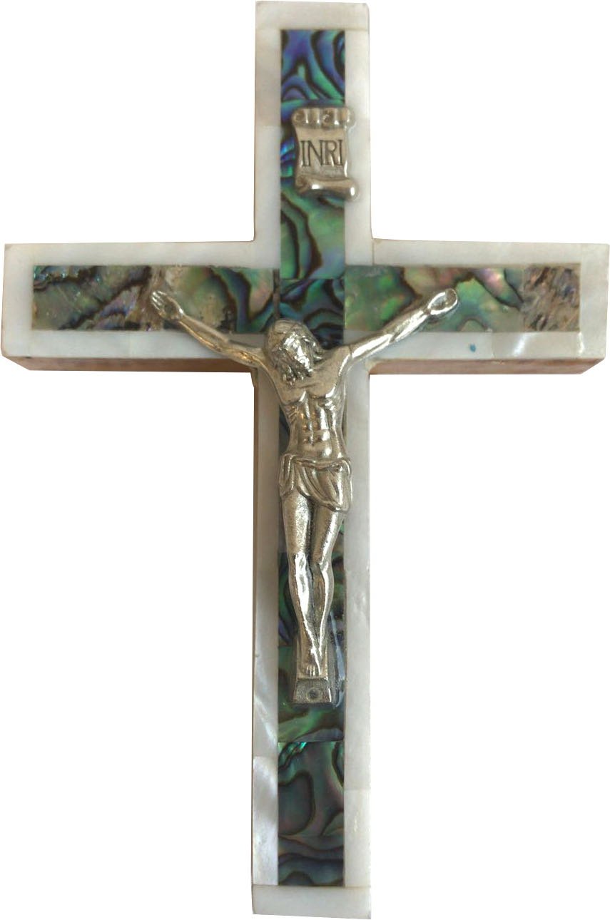 Holy Land Market Mother of Pearls on Olive wood Cross with Crucifix from Bethlehem (4.75 inches or 12 cm)、mySite、topwebapps