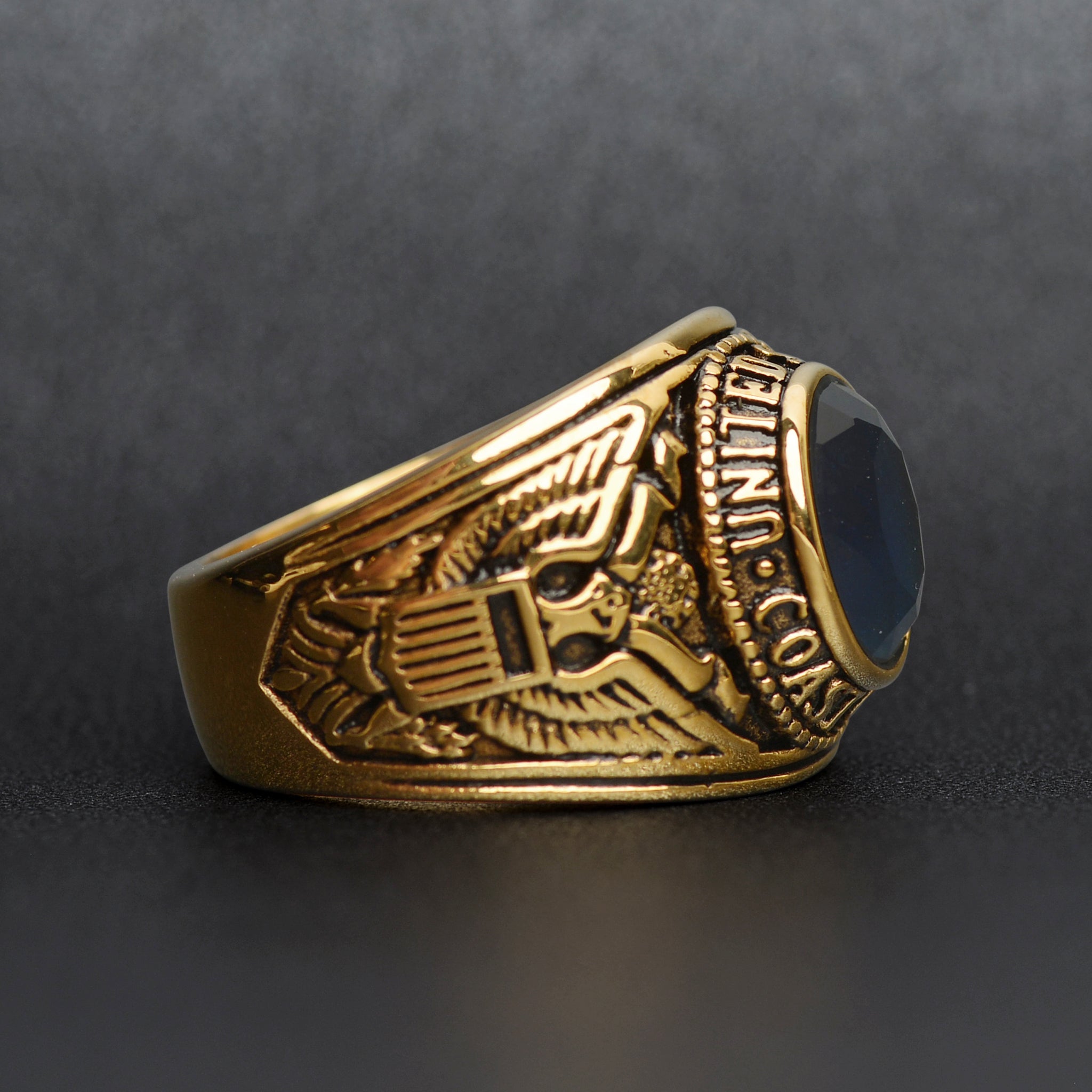 Gold United States Coast Guard Blue Center Stainless Steel Ring / MCR6010、mySite、dreamappss