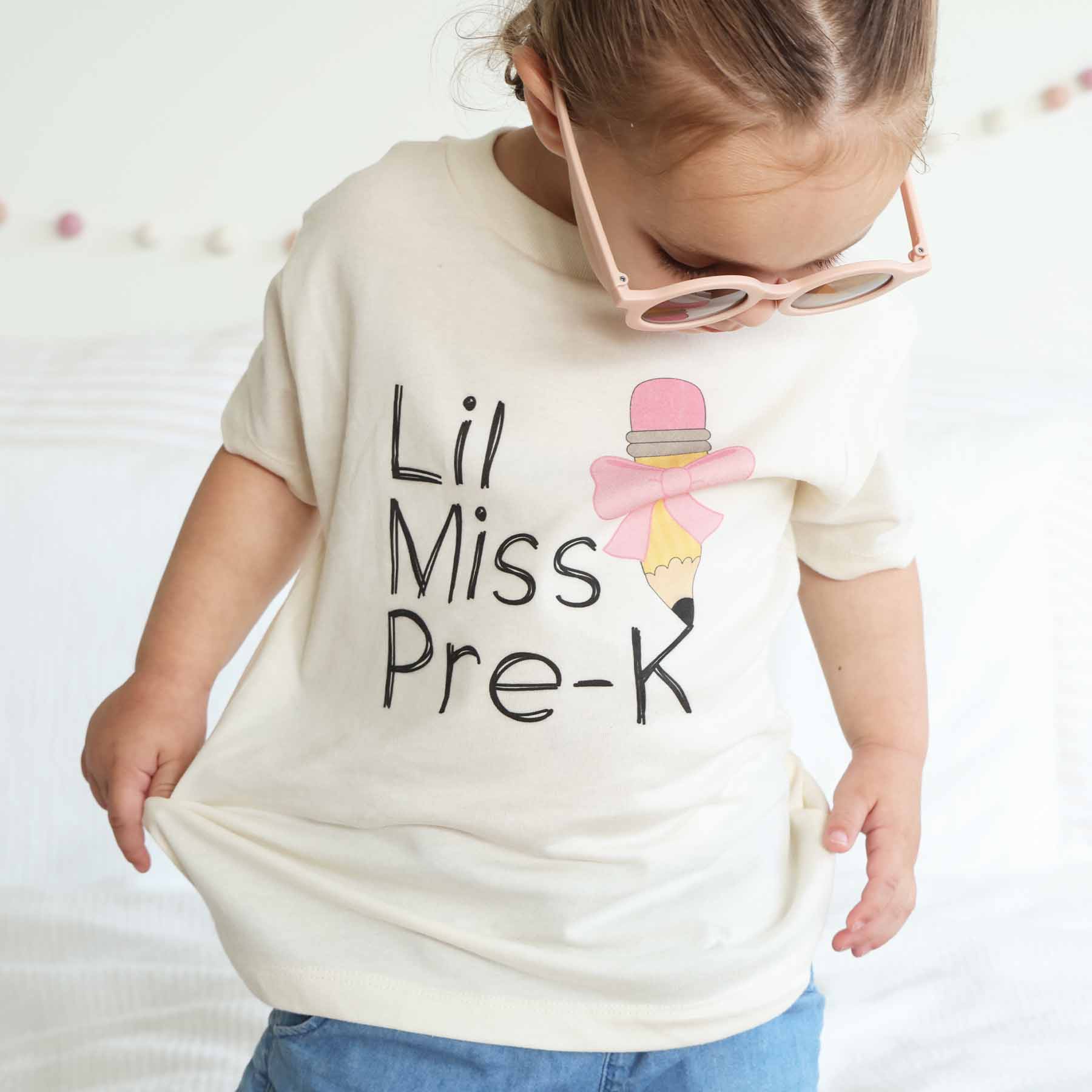  Lil Miss Pre-K Kids Graphic Tee | Natural、mySite、layawaytickets