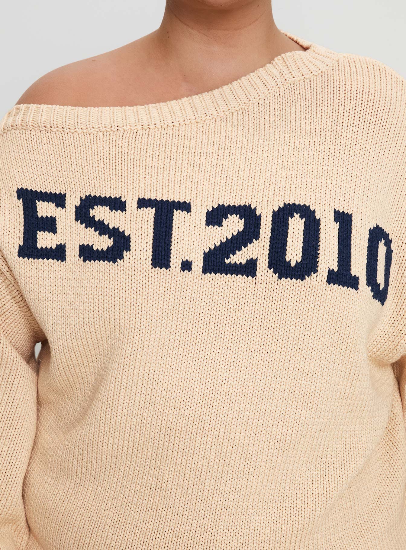 Jadynn Off Shoulder Knit Sweater Cream Curve、mySite、solidvoid