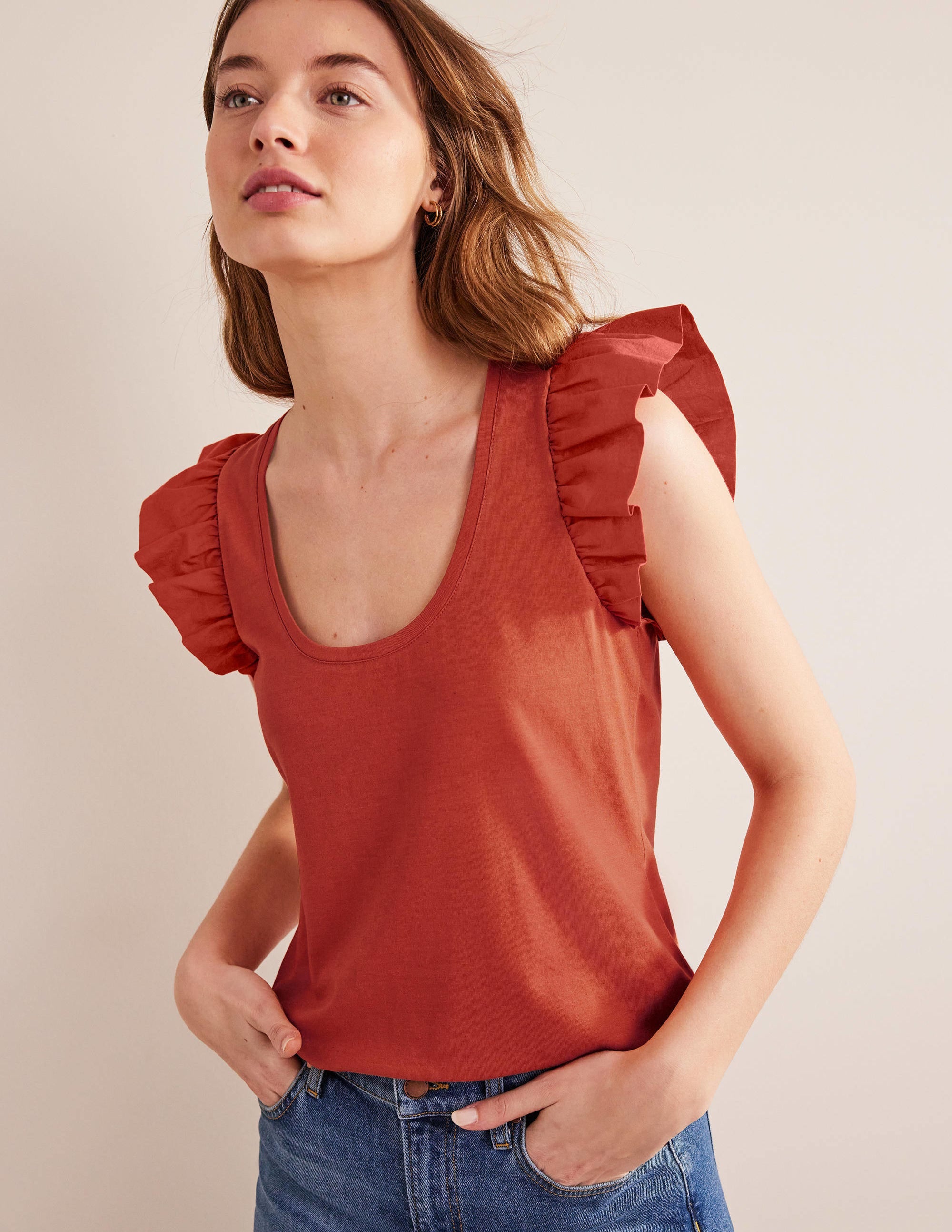  Scoop Front Woven Mix Top-Tomato、mySite、ashleygrahame