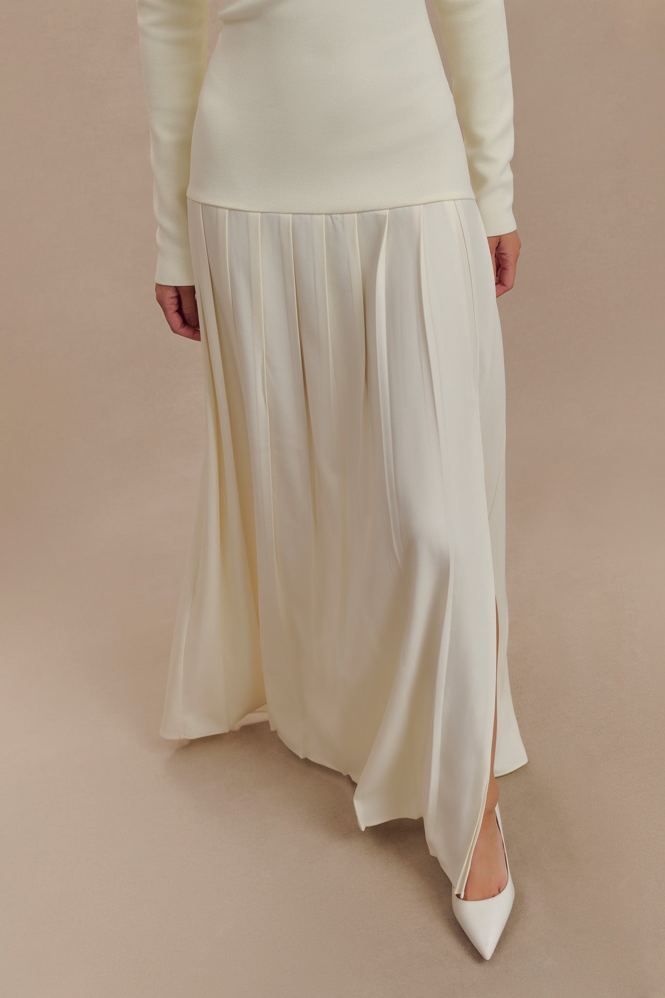 Presley Knit Off Shoulder Maxi Dress - Ivory、mySite、solidvoid