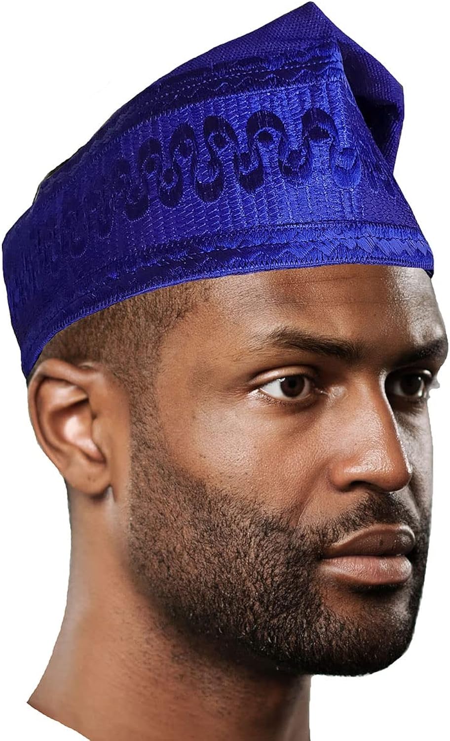 Dupsie's Embroidered Royal-Blue African Aso Oke 峄�l谩F矛l� Handwoven Fila Kufi Cap Hat DPH294、mySite、solidvoid