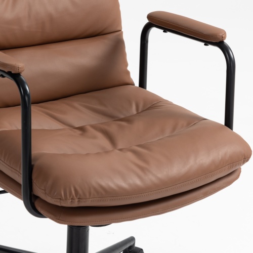 Office Chair,Mid Back Home Office Desk Task Chair with Wheels and Arms Ergonomic PU Leather Computer Rolling Swivel Chair with Padded Armrest,The back of the chair can recline 40° (Brown)、、casual