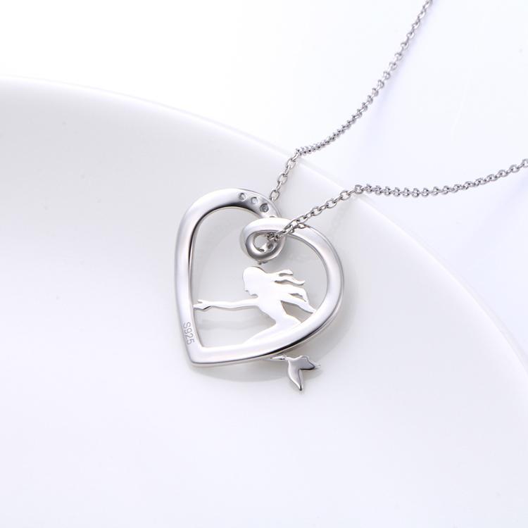 Mermaid in a Heart Necklace Love, Trust and Pixie Dust Sterling Silver with Blue CZ、mySite、g9winljtr