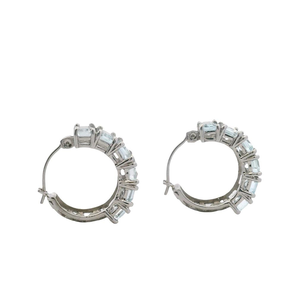 Estate 14K White Gold 2.76ctw Emerald Cut Aquamarine Hoop Earrings、mySite、botmansion