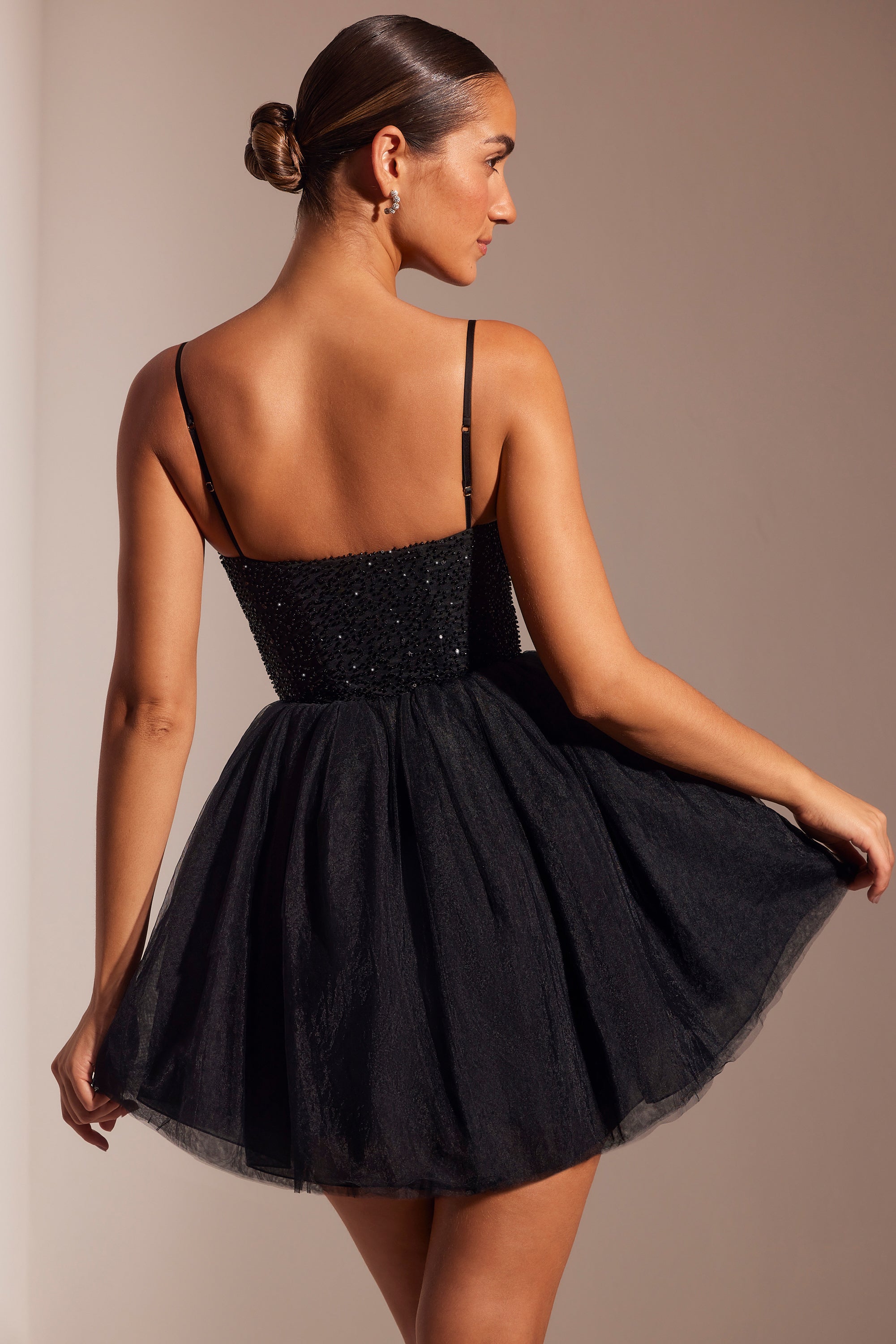 Embellished Corset Tulle Skirt Mini Dress in Black、mySite、solidvoid