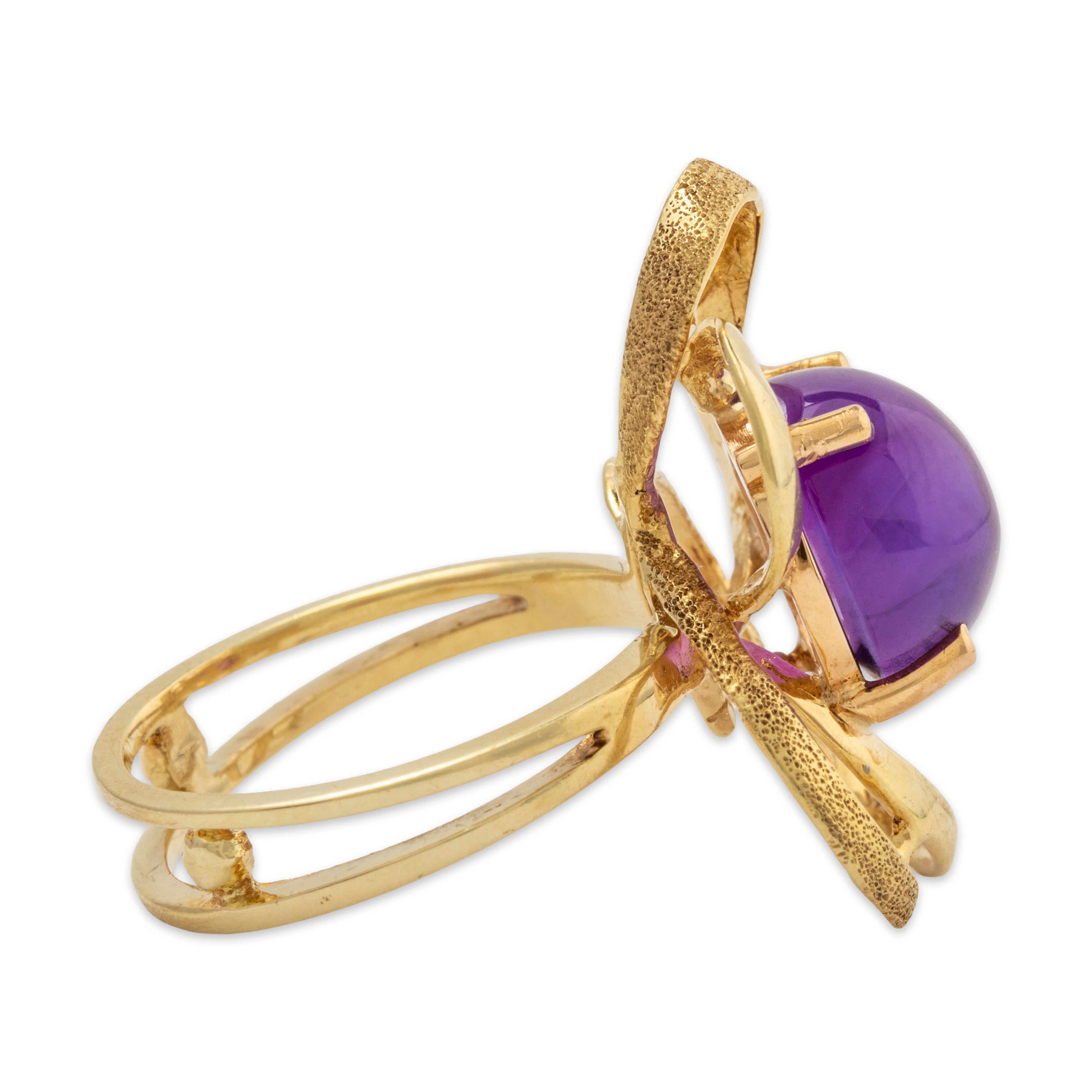 Vintage 14k Yellow Gold 5.72ct Amethyst Openwork Petals & Shank Ring 5.5、mySite、hinf8tx79