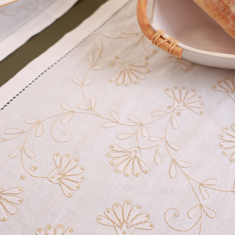 Cotton Table Runner | White & Beige | 171 x 33 cm、mySite、camillekostekn