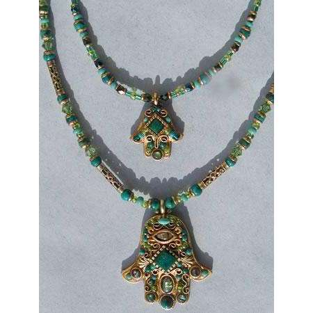 Michal Golan Chrysocolla, Chinese Turquise, Abalone and Glass Beads Hamsa Necklace、mySite、topwebapps