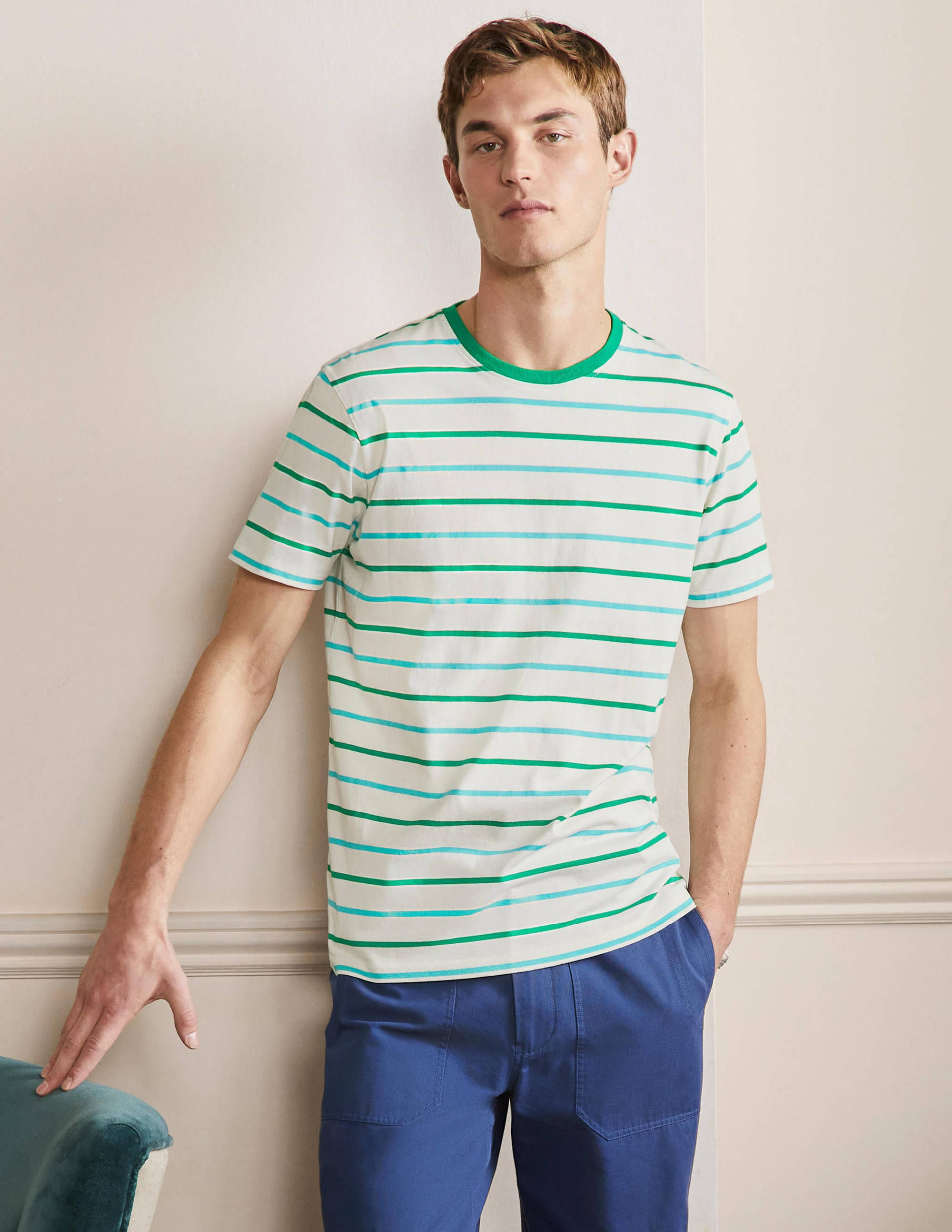  Classic Cotton T-shirt-Emerald Green/Ivory Stripe、mySite、ashleygrahame