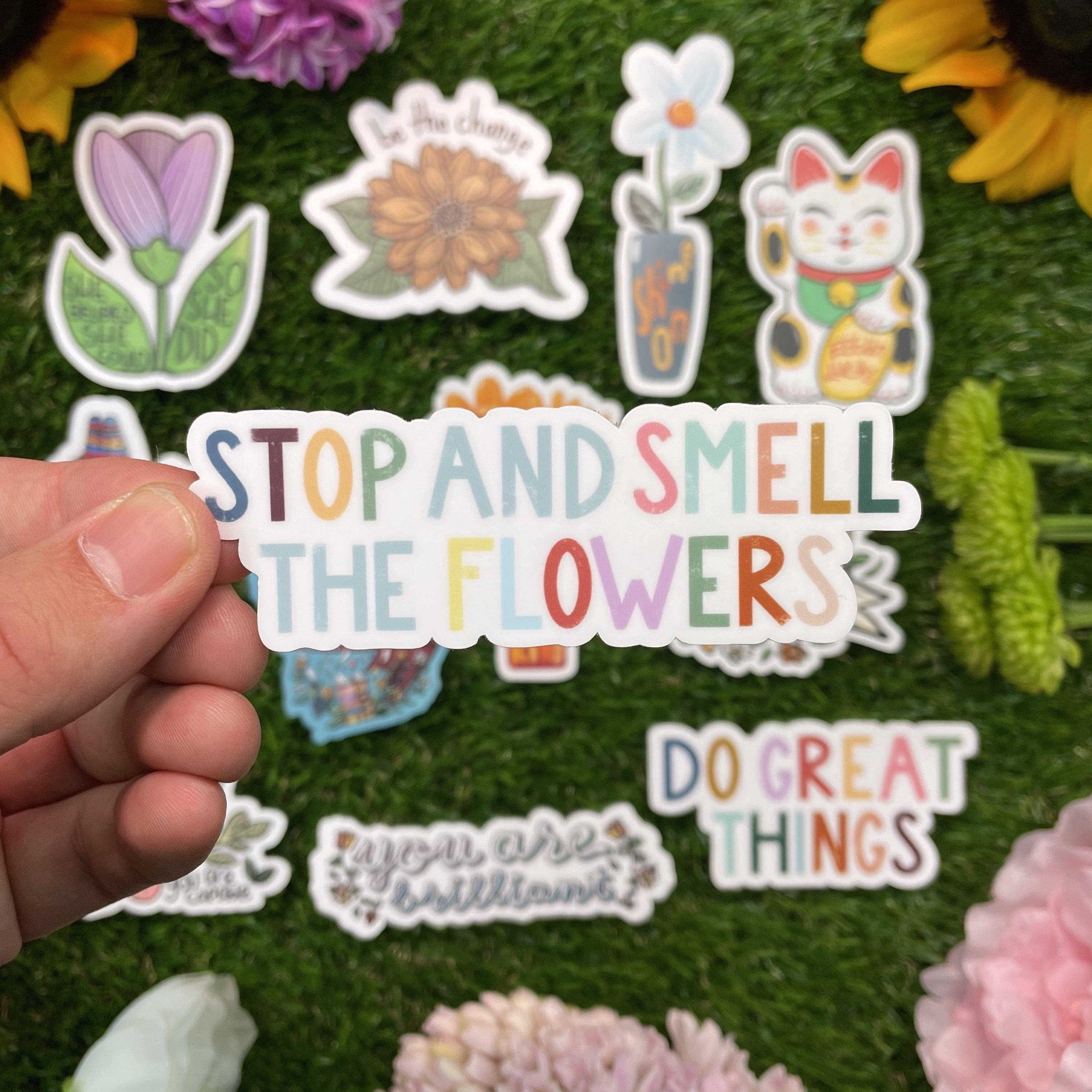  Stop and Smell the Flowers Multicolor Lettering Sticker、mySite、elrpsem3k