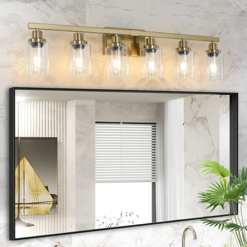 31" Golden 5-Light Vanity Light with Clear Glass Shades, Modern Iron Metal Bathroom Wall Fixture for Mirror, Ideal for Bathroom and Dressing Table (No Bulbs)、、eastwooduniform