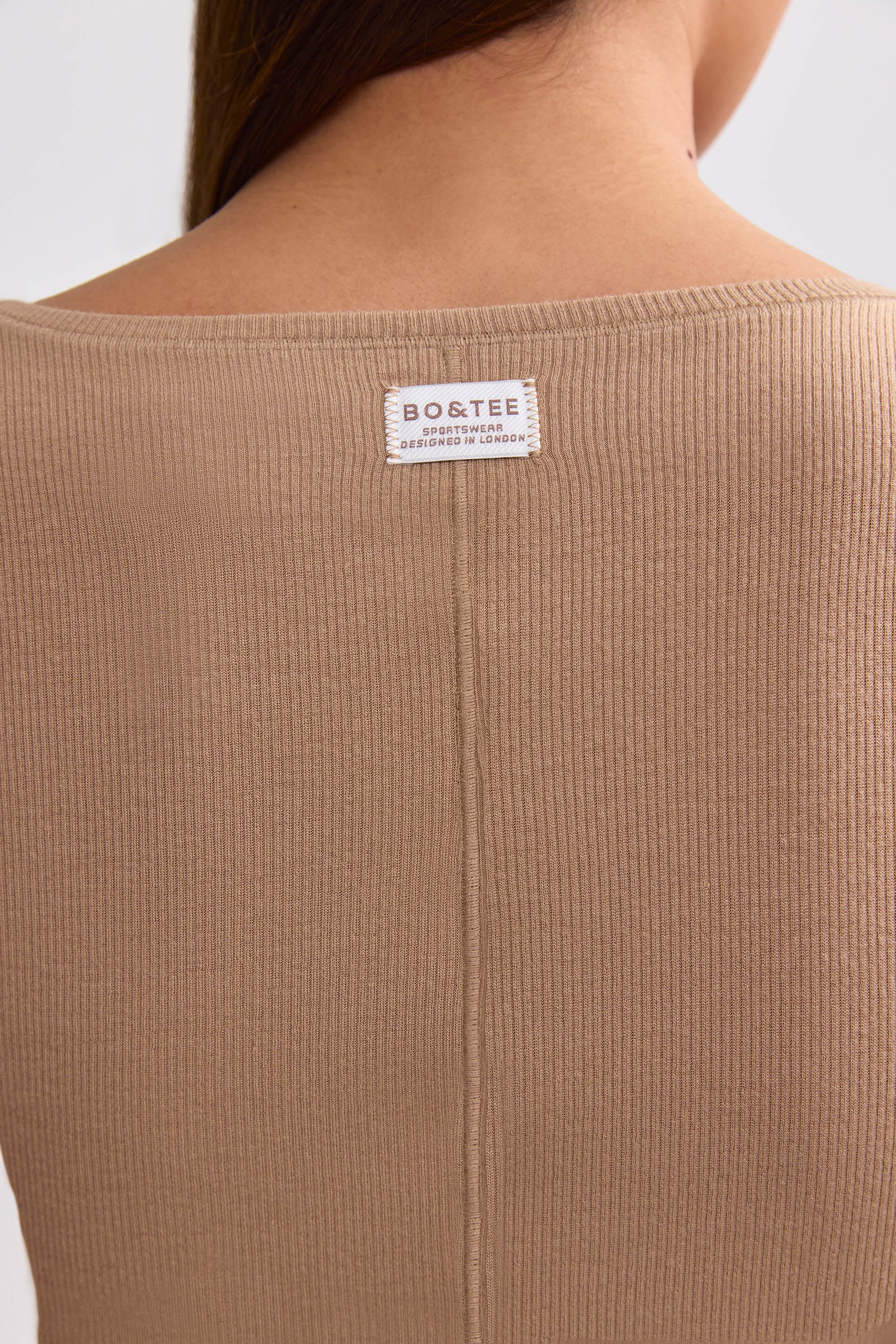Ribbed Modal V-Neck Crop Top in Mocha Brown、mySite、solidvoid