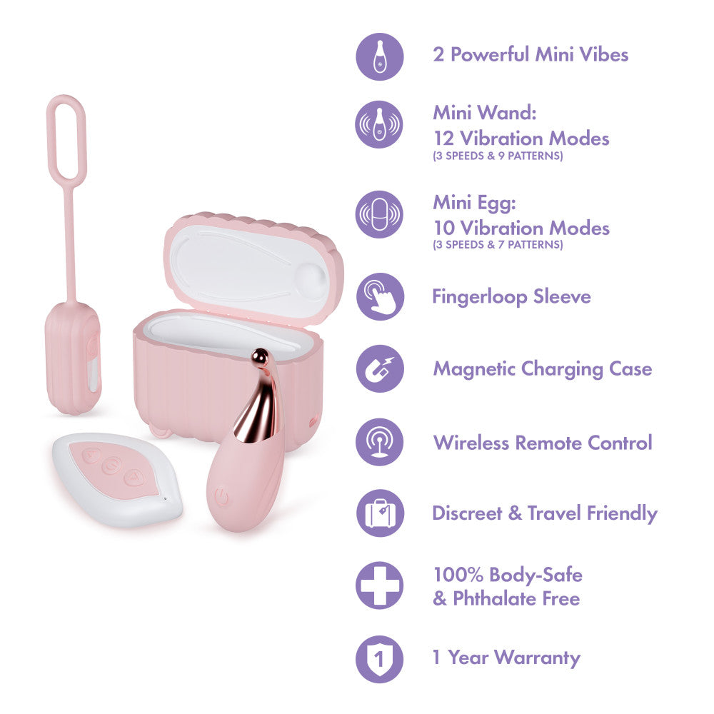 Play With Me | Wanderlust 4 Piece Vibrator Set – Mini Clitoral Wand & Egg Vibrator With Wireless Remote – USB Charging Case – In Pink、mySite、bottomscart