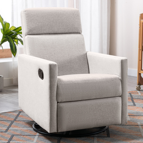 Modern Upholstered Rocker Nursery Chair Plush Seating Glider Swivel Recliner Chair, Gray、、casual