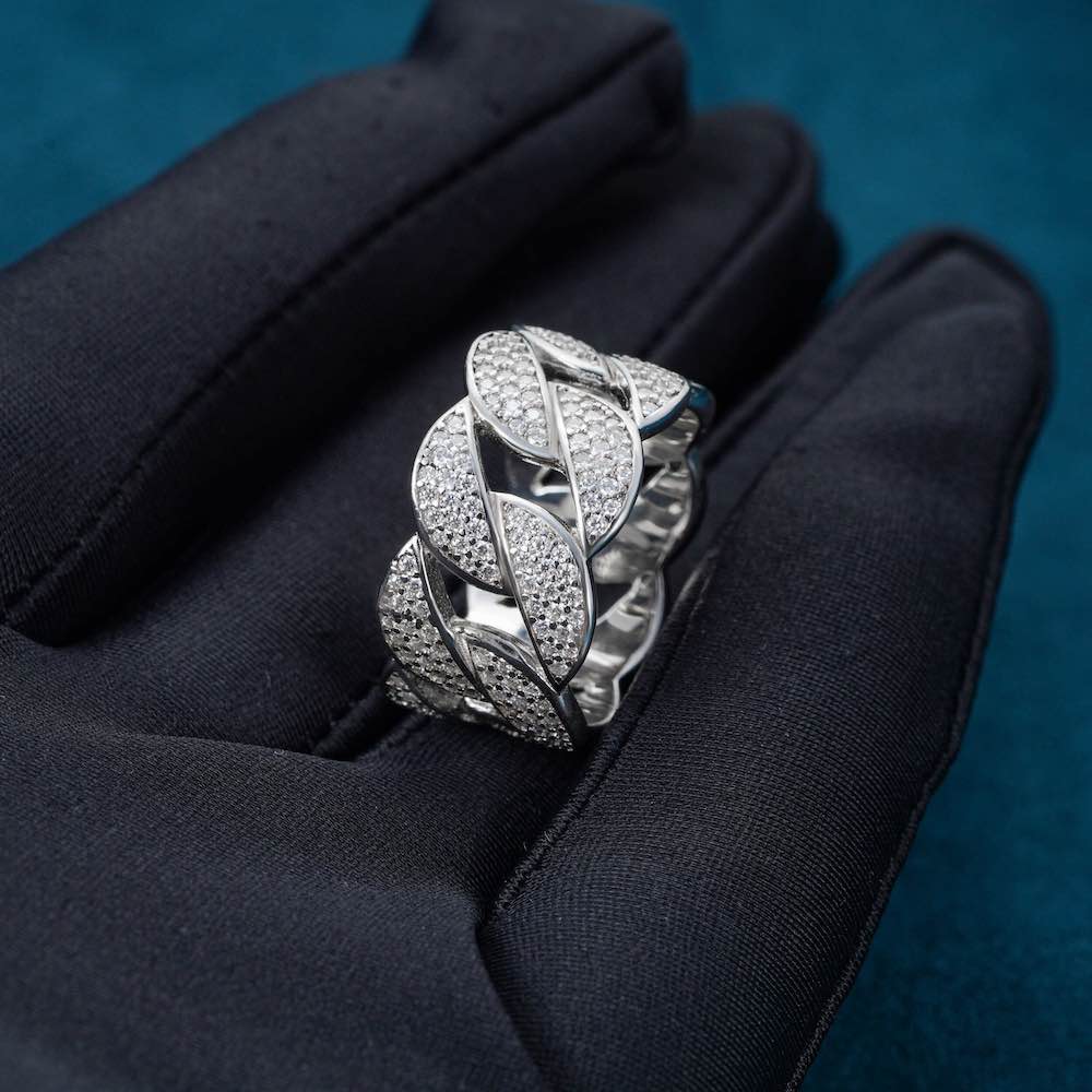 Moissanite 3-Row Cuban Link Ring 14K Gold、mySite、hinf8tx79