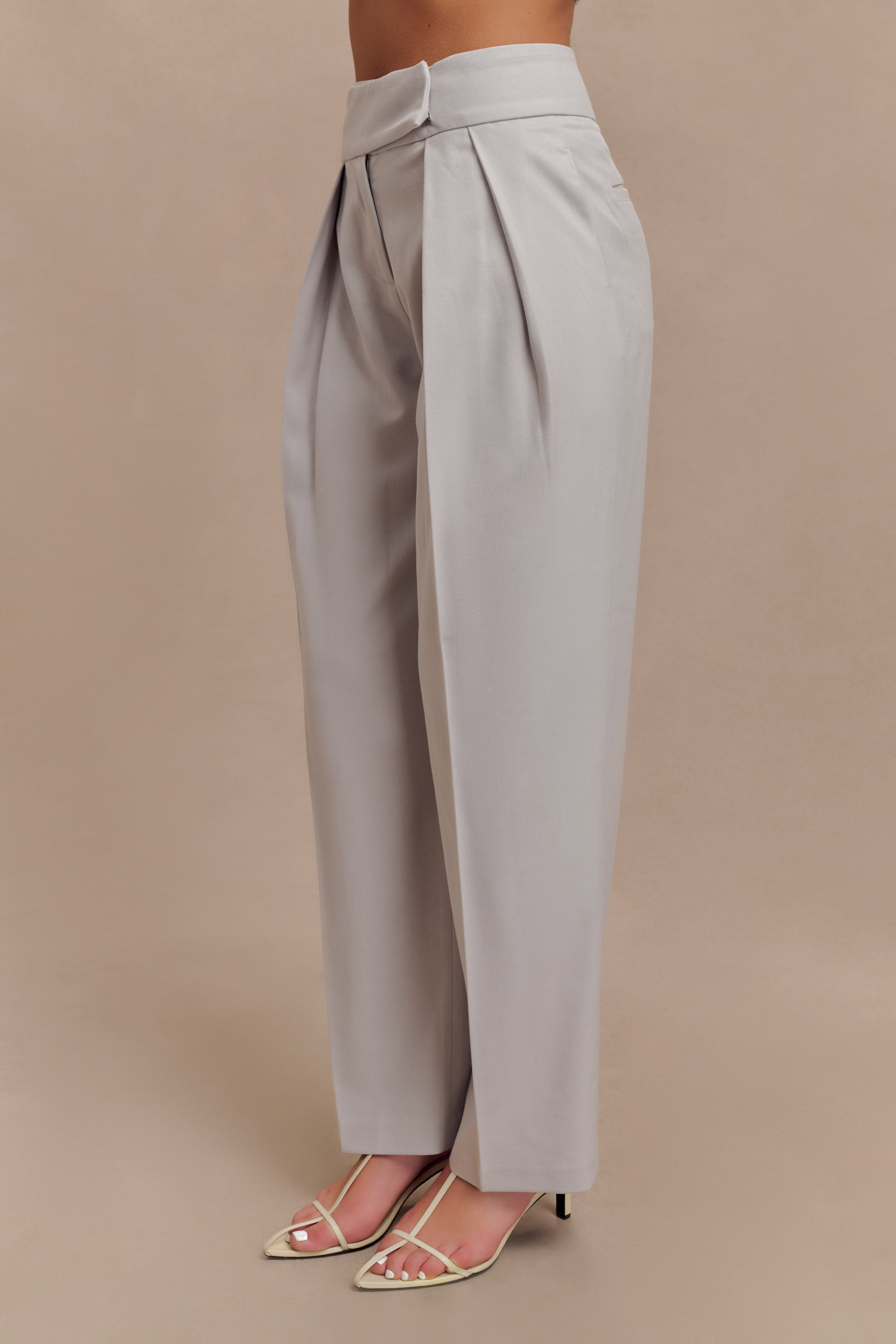 Penelope Pleated High Waisted Pants - Grey、mySite、solidvoid