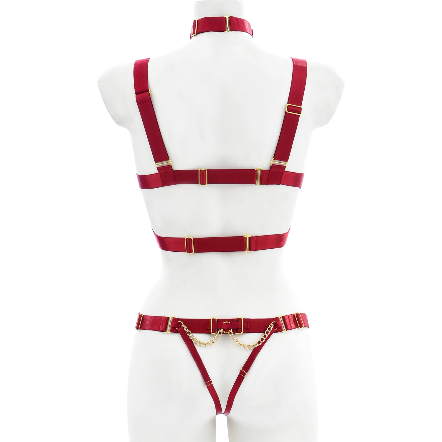 Inspire Fetish Spandex 3 Piece Maroon Harness Set | Open Breast | Crotch Less | Collar | Adjustable、mySite、bottomscart