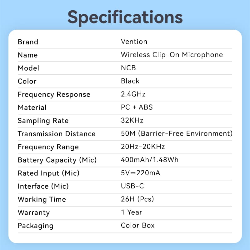 Vention USB-C 2-Pack Wireless Lavalier Microphone Black Type、mySite、fannypackpong