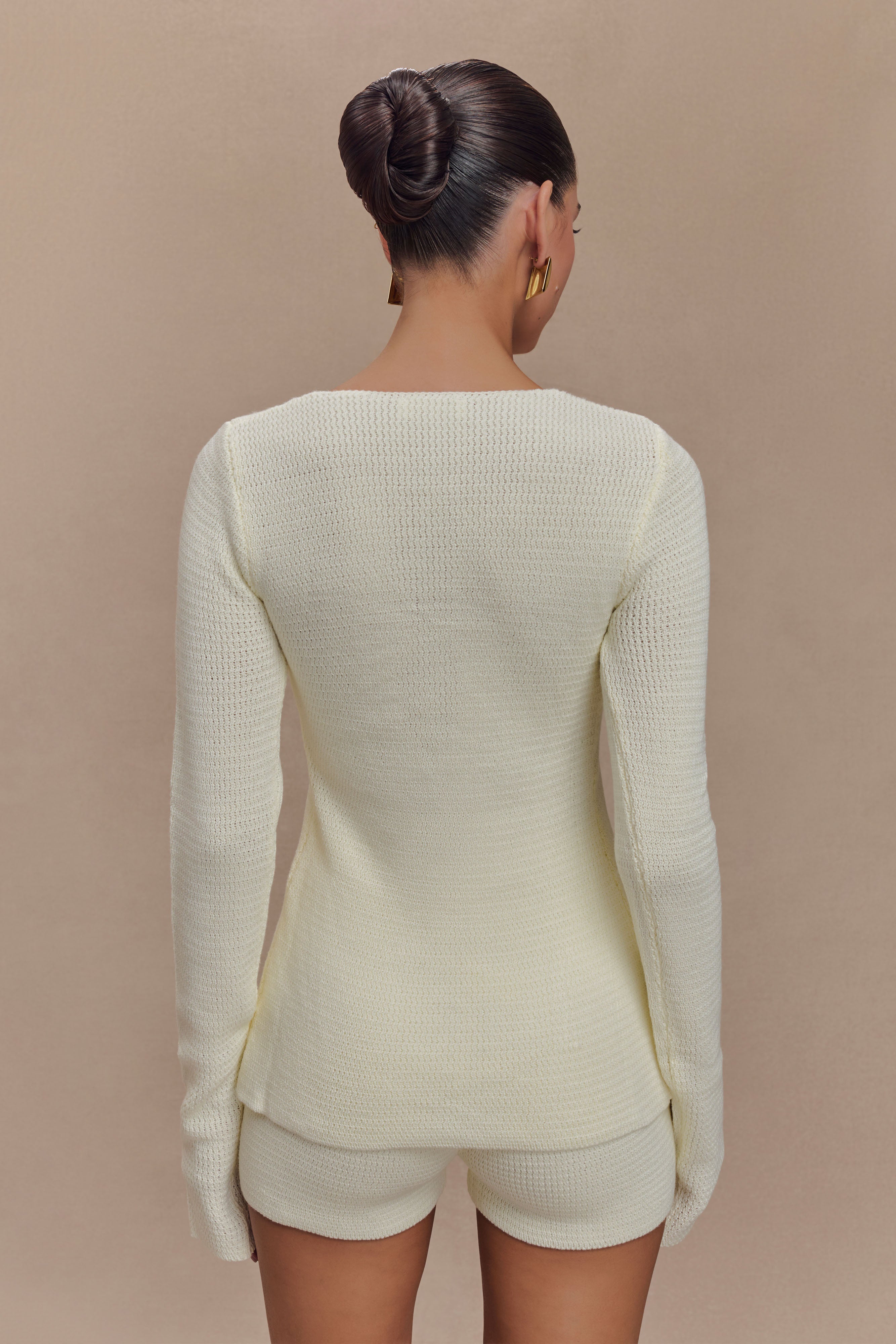 Noah Knit Tie Long Sleeve Top - Ivory、mySite、solidvoid