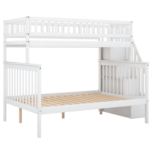 Twin over Full Stairway Bunk Bed with Storage, Gray、、casual
