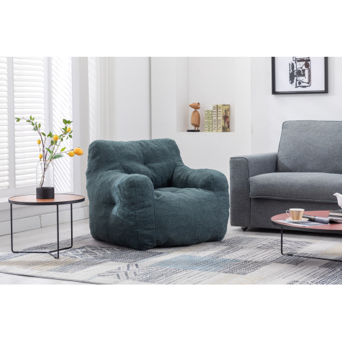 010-Soft Teddy Fabric Tufted Foam Bean Bag Chair With Teddy Fabric Dark Gray、、casual