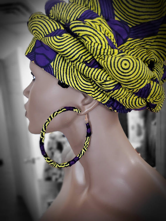 Yellow and Purple African Print Hoop Earrings-DP3775JL、mySite、solidvoid